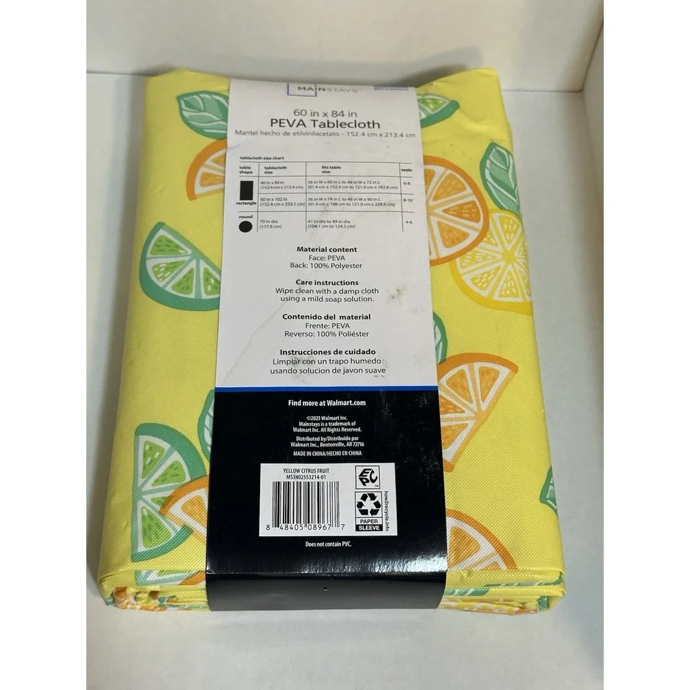 MAINSTAYS peva plastic tablecloth RECTANGLE 60 IN X 84 IN fruit lemon lime orang